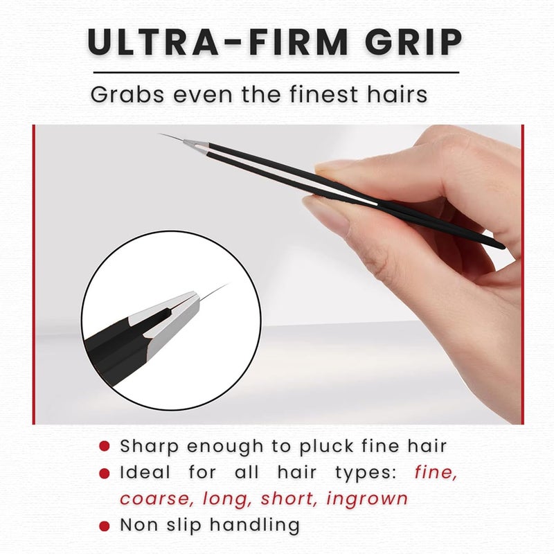 AURAY Eyebrow Tweezers Women Facial Hair, Stainless Steel Facial Hair Removal Precision Tweezer for Men & Women in Black, Slanted Tip Eyebrow Plucker for Easy Plucking, Professional Tweezers by (10) - Image 3